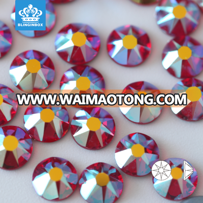 Best quality iron on rhinestone hotfix gem stone 16 faces cut sun flower facets flat back hot fix rhinestone for dress